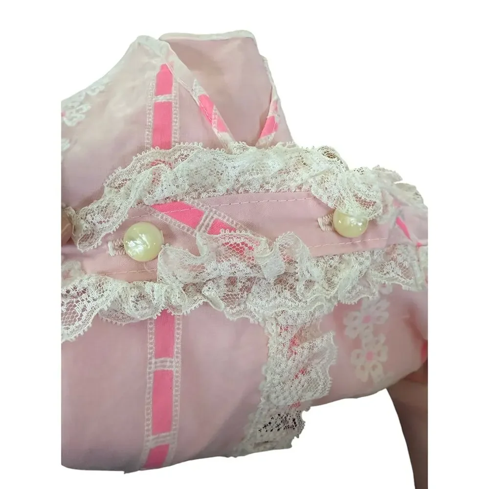 Vintage 60s pink belted flower print‎ girls dress